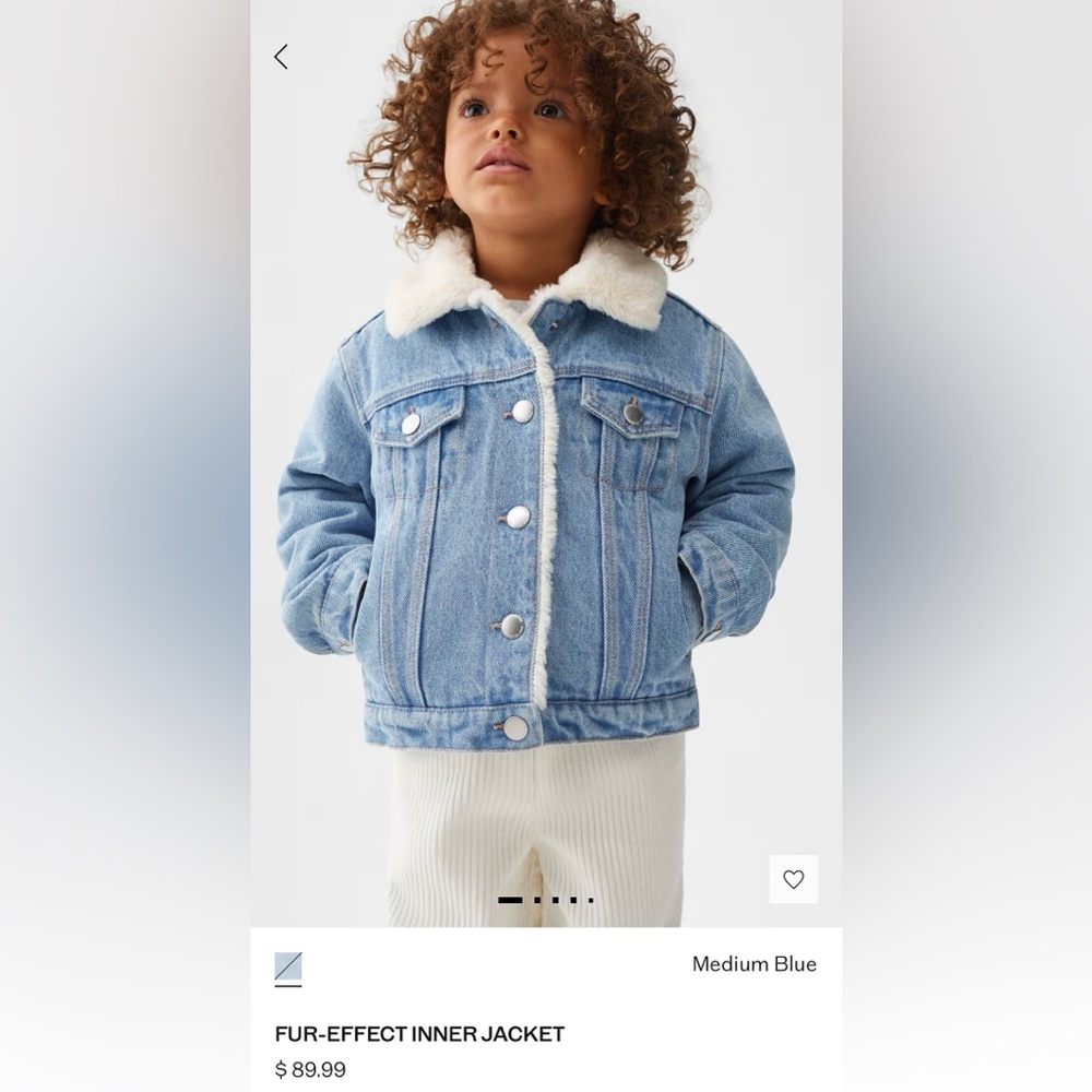 Mango Kids Denim Jacket with Cream Fur Collar